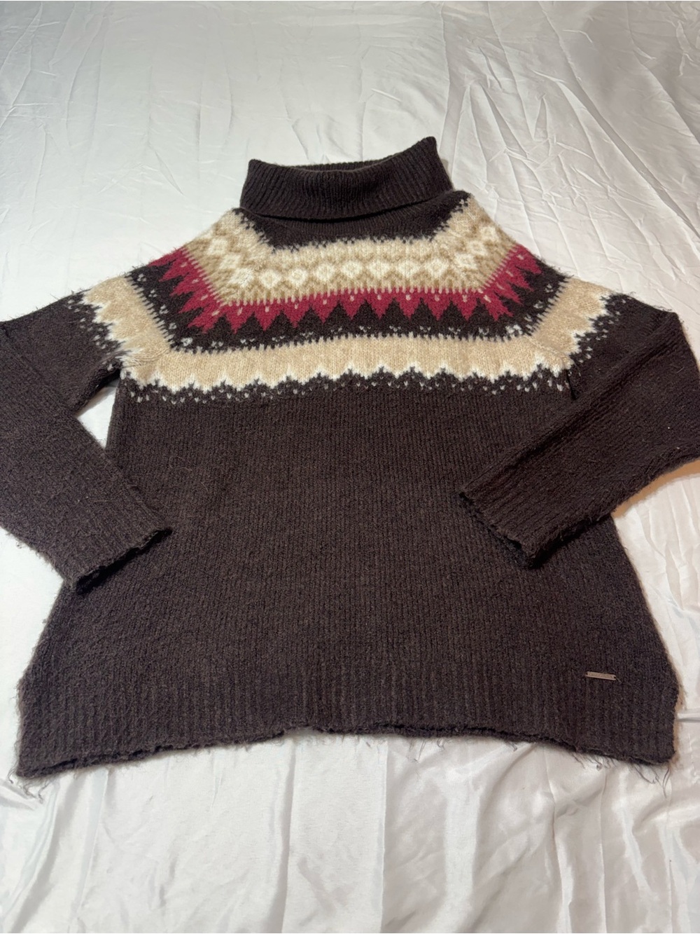 Abercrombie & Fitch Sweater XL Extra Large Brown Pink Oversized Collar Knit